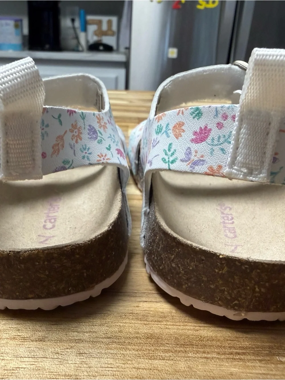 Carter's White Floral Print Adjustable Velcro Strap Sandals